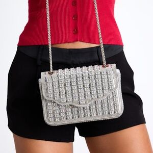 Lulus Miradie Silver Rhinestone Crossbody Bag - Size One Size